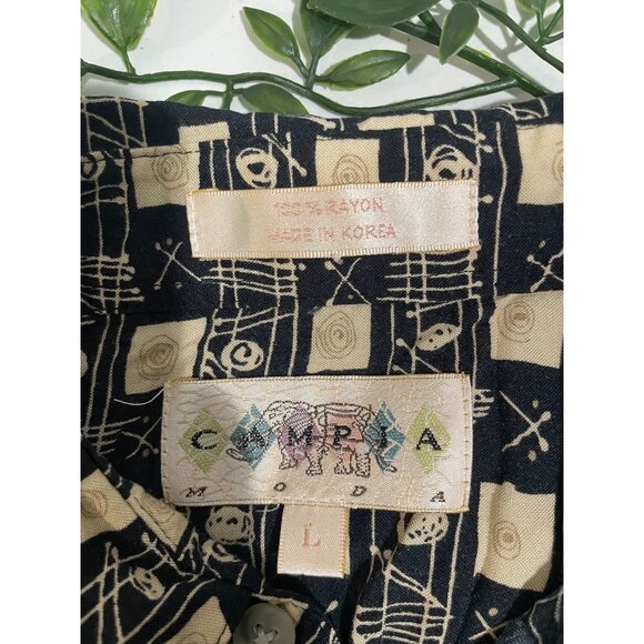 Vintage Cimarron Moda Short-Sleeve Button-Up Shirt L Black/Beige Geometric Print - Picture 5 of 10